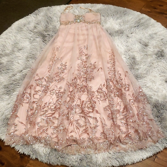 Cachet Dresses & Skirts - CACHET Y2K PINK, GLITTERY ROSE GOLD, SILVER RHINESTONES GEMS LONG FORMAL DRESS 2